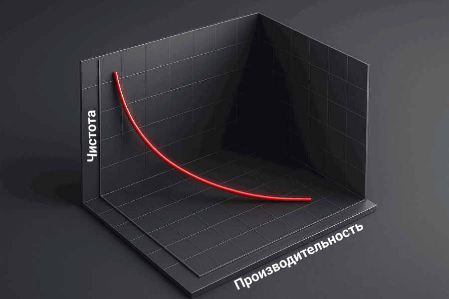 График зависимости производительности от чистоты азота